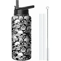 18oz Skull Water Bottle with Handle and Flip Straw, Skeleton Sports Stainless Steel Insulated Cup Travel Coffee Mug Tumbler, Birthday Mothers Day Chritmas Gifts for Women