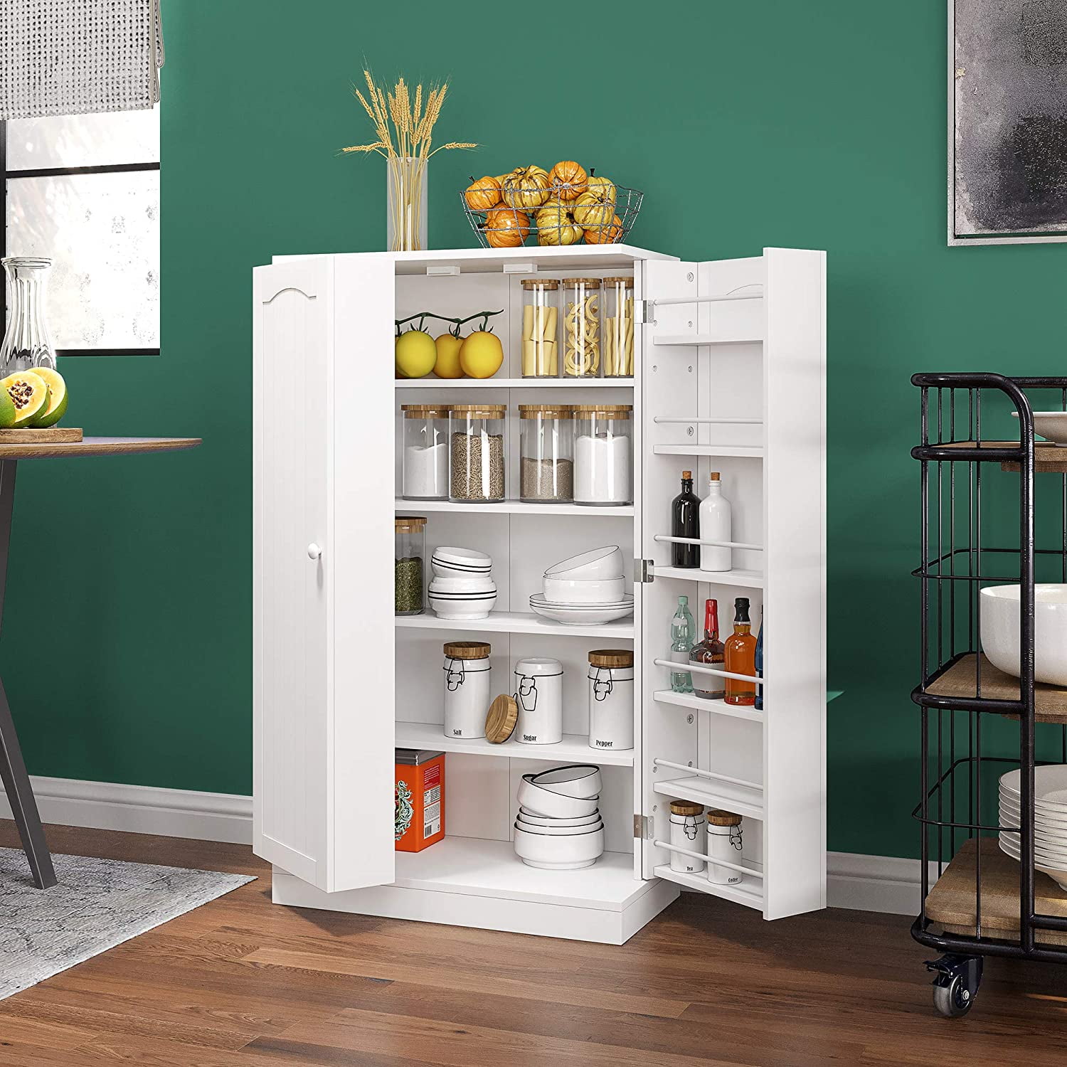 Costway 41'' Farmhouse Kitchen Pantry Storage Cabinet w/Doors - See Details - White