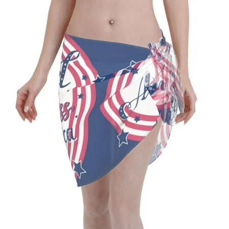 Ocsxa God Bless America Patriotic Star Print Sarong Coverups For Women Bathing Suit Wrap Swimsuit Skirt Beach Bikini Cover Up Swimwear