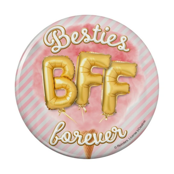 Besties BFF Forever Ice Cream Balloons Cone Pink Stripes Pinback Button Pin