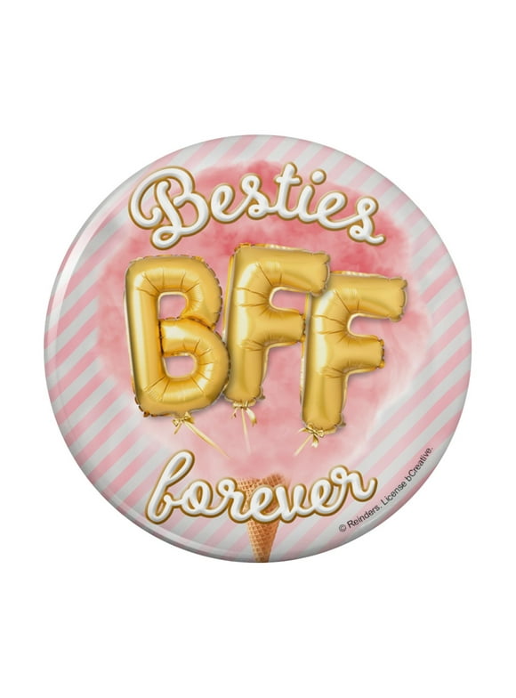 Besties BFF Forever Ice Cream Balloons Cone Pink Stripes Pinback Button Pin