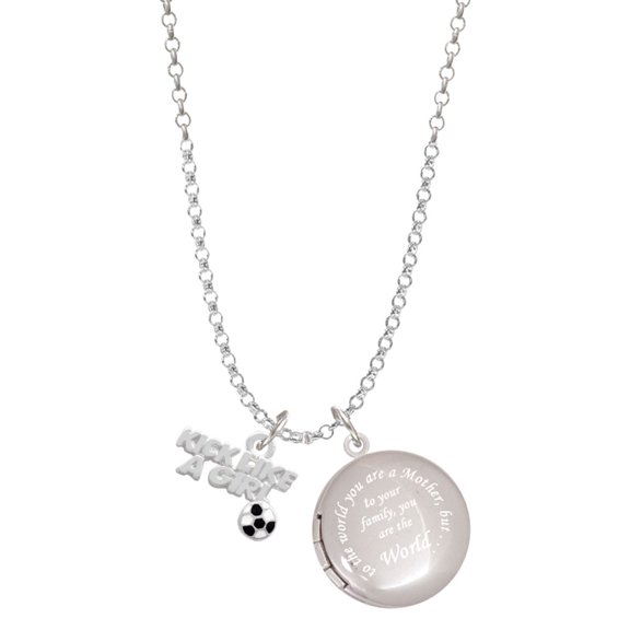 Delight Jewelry Silvertone Kick Like a Girl with Enamel Soccer Ball To the World You are a Mother Locket Necklace