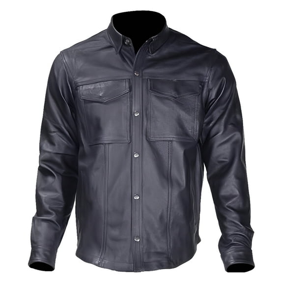 Dream Apparel Men's Motorcycle Biker Riding Leather Shirt Mens Light Weight Leather Shirt For Summer Riding Black