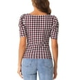 thumbnail image 3 of INSPIRE CHIC Houndstooth Work Blouse for Women's Short Sleeve Square Neck Casual Blouses Top, 3 of 5