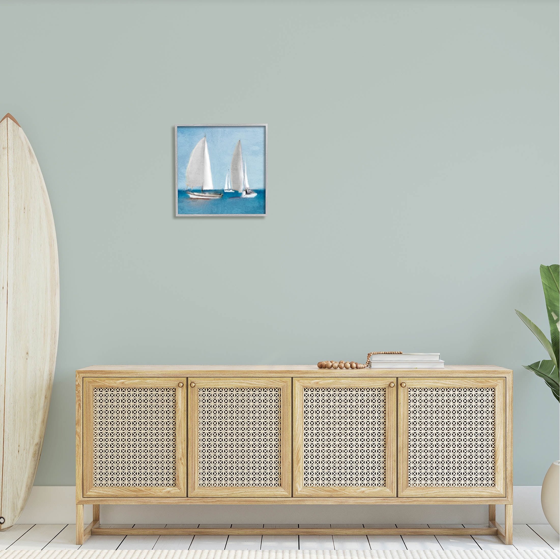 Stupell Industries Sailboats Drifting Nautical Ocean Scene Graphic Art Gray Framed Art Print Wall Art, Design by Kim Allen