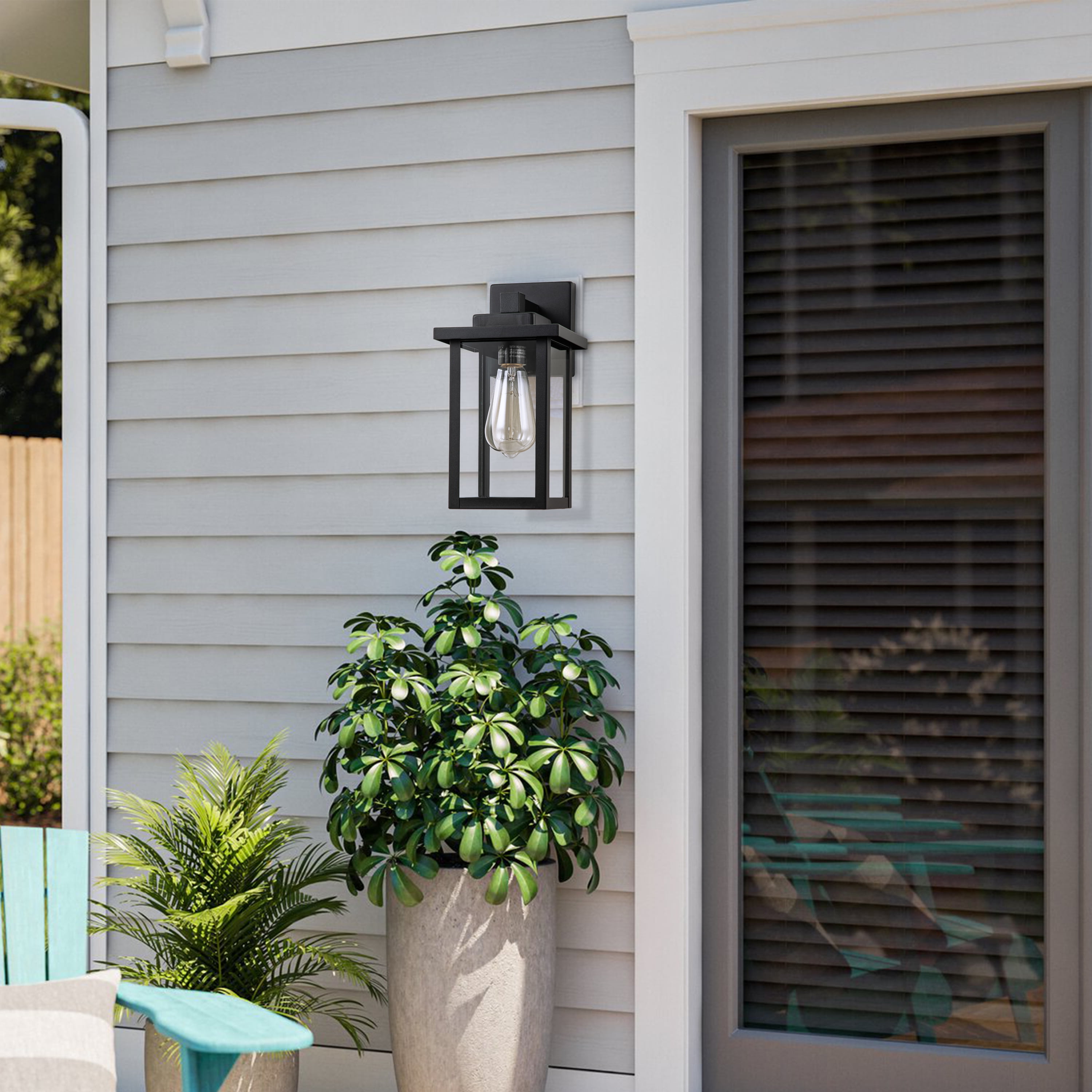 C Cattleya 2-Pack Powder-Coated Black Outdoor Wall Sconces with Clear Glass Panes for Patio,Porch  and Garage(E26)