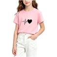 thumbnail image 2 of WQNVRNR Girls Short Sleeve Shirt- Loose Casual Crewneck Printed Cute Summer Tops Pink Size 4, 2 of 5