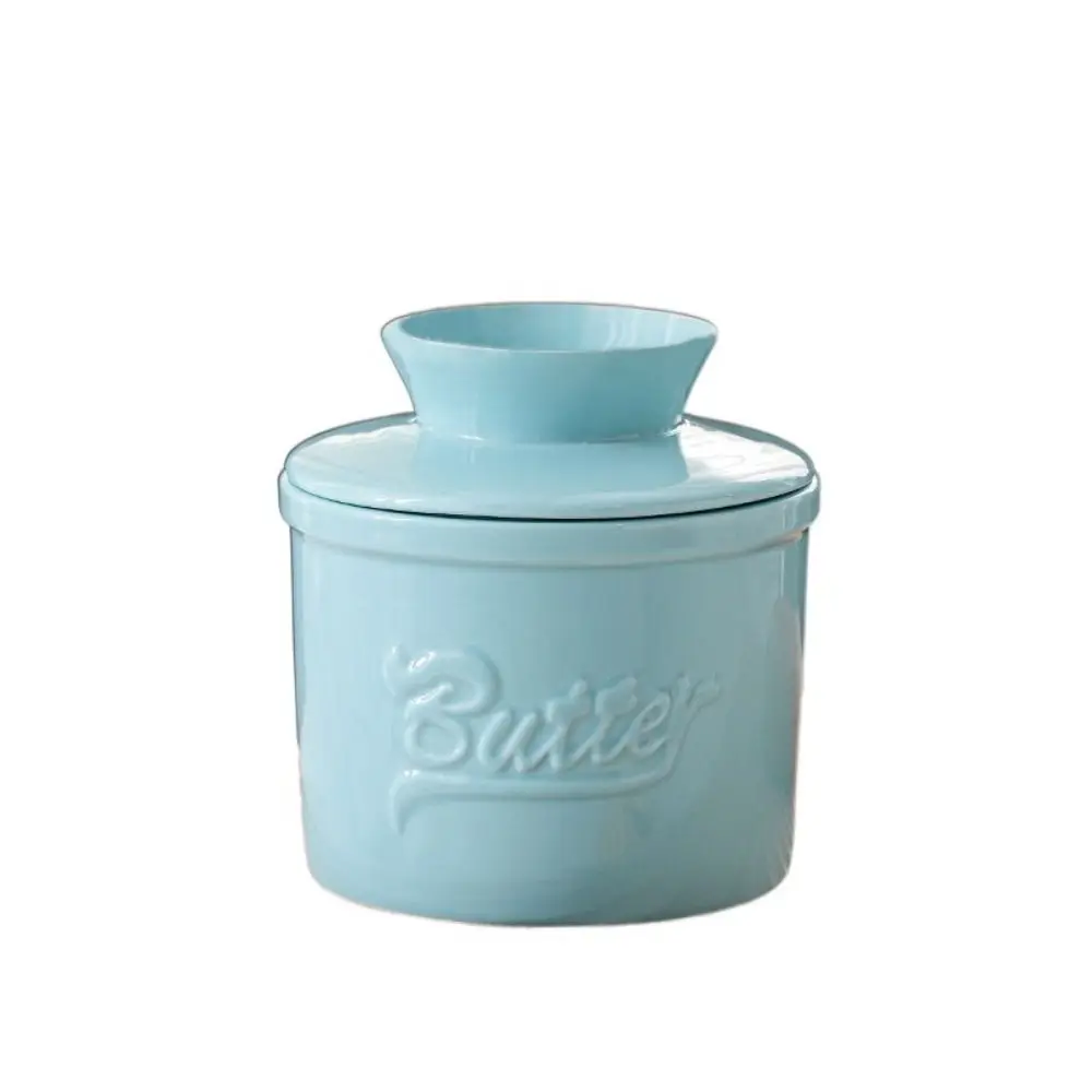 Glossy Finish Butter Bell Crock Keep Fresh with Lid Ceramic Butter Dish Handmade Big Capacity Butter Keeper Counter Blue