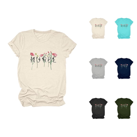 Nurse Graphic Tees for Women 2026 Summer Casual Short Sleeve Crewneck Nurse T Shirts
