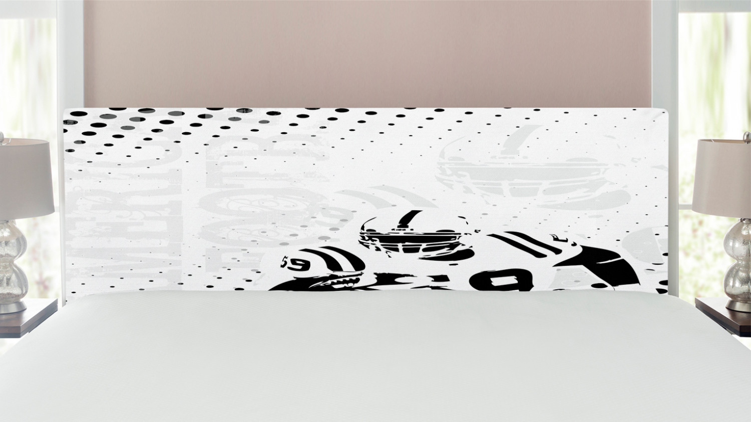 Sports Headboard, American Football Character Running Passing Gridiron Goal Dotted Art Graphic