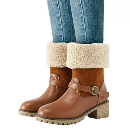 

Fashionable flip through hairy belt buckle short boots