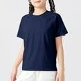 thumbnail image 2 of Linfrsh Kids T Shirts Girls Casual Short-Sleeve T-Shirt Cute Print Summer Blouse for Girls Twist Front Tunic Tee Tops(Dark Blue,Size 5-6 T), 2 of 8