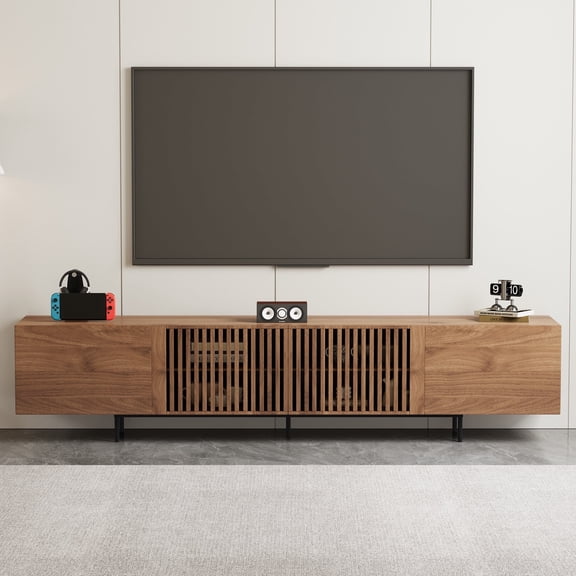 Mid Century Modern TV cabinet for 70-inch TV, TV table with large storage space, TV cabinet Media console for living room and bedroom, 240 cm, walnut color (94.48inch)