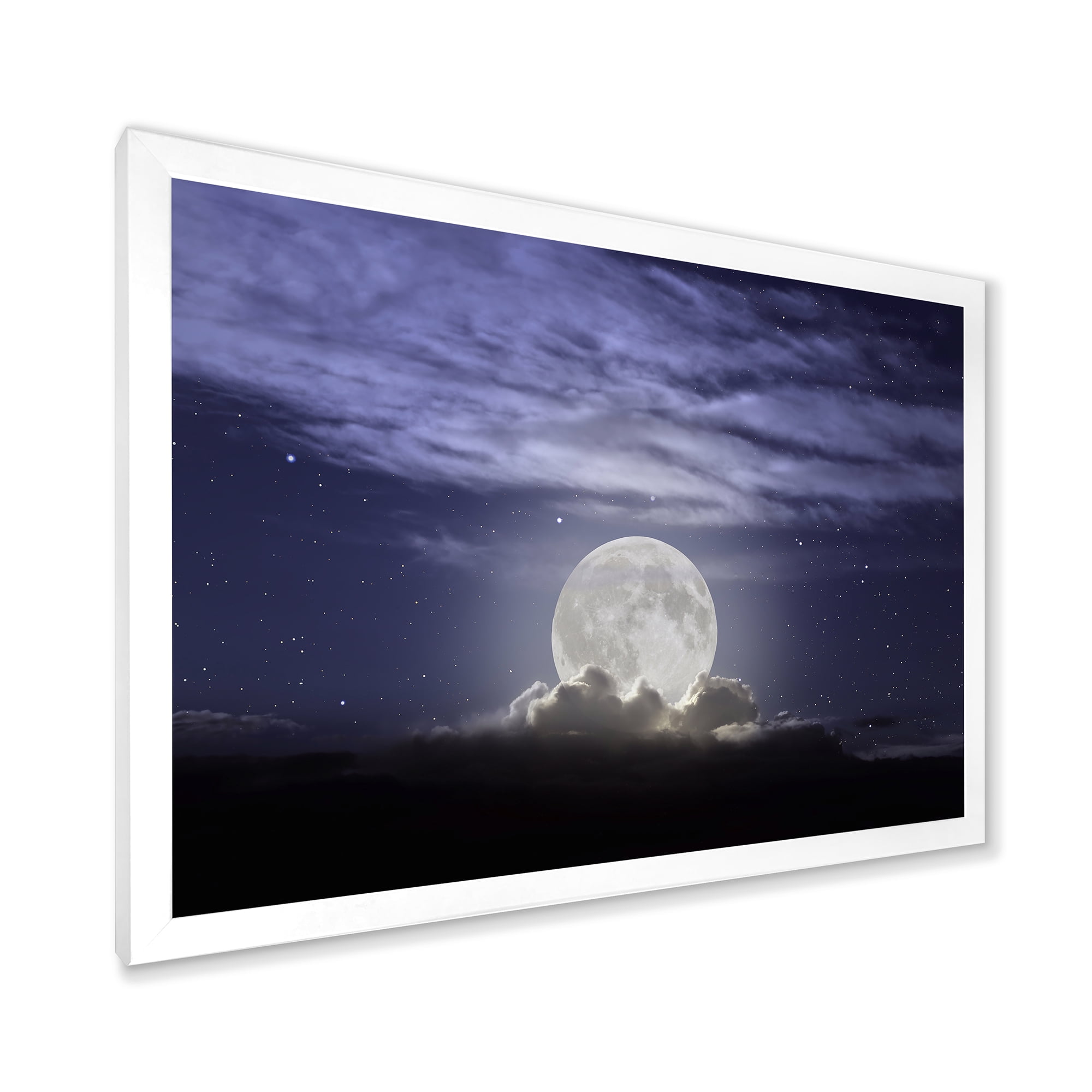 Designart 'Full Moon Rising In A Cloudy Night Sky' Nautical & Coastal Framed Art Print