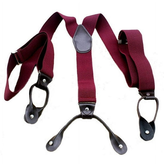 EQCOTWEA Button Holes Link Men's Suspenders Adjustable Elastic Braces Wine Red