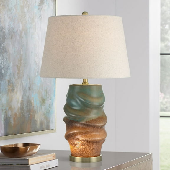 360 Lighting Sculptural Glow 25" High Rustic Coastal Table Lamp Night Light Blue Gold Finish Art Glass Single Living Room Bedroom