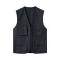 thumbnail image 2 of HOOMEUMY Mens Pocket Vest V-Neck Jacket Pocket Design Casual Workout Sleeveless Clothes Fashion 2025 Trendy Classic Solid Coat Black XXXL, 2 of 6