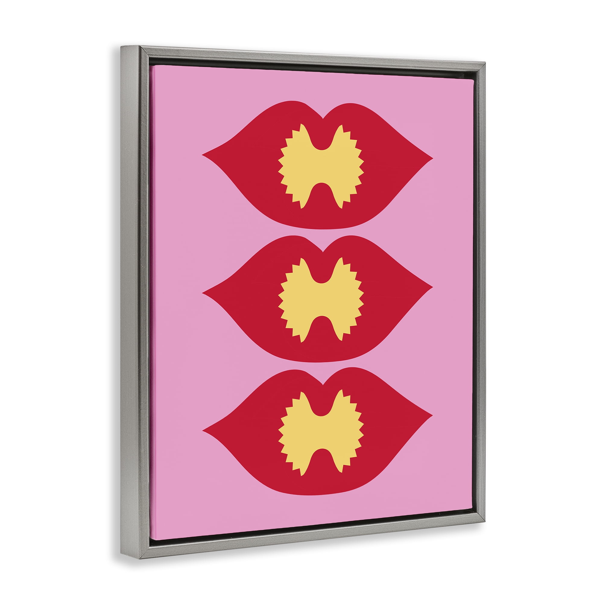 Stupell Industries Lips & Bowtie Pasta Food & Beverage Painting Gray Floater Framed Canvas Art Print Wall Art, 17 x 21