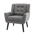 thumbnail image 4 of Soft Linen Fabric Armchair Sofa, Velvet Upholstered Accent Chair with Black Legs and Armrest, Ergonomics Design Chair for Living Room Bedroom Indoor Home, Light Gray, 4 of 7