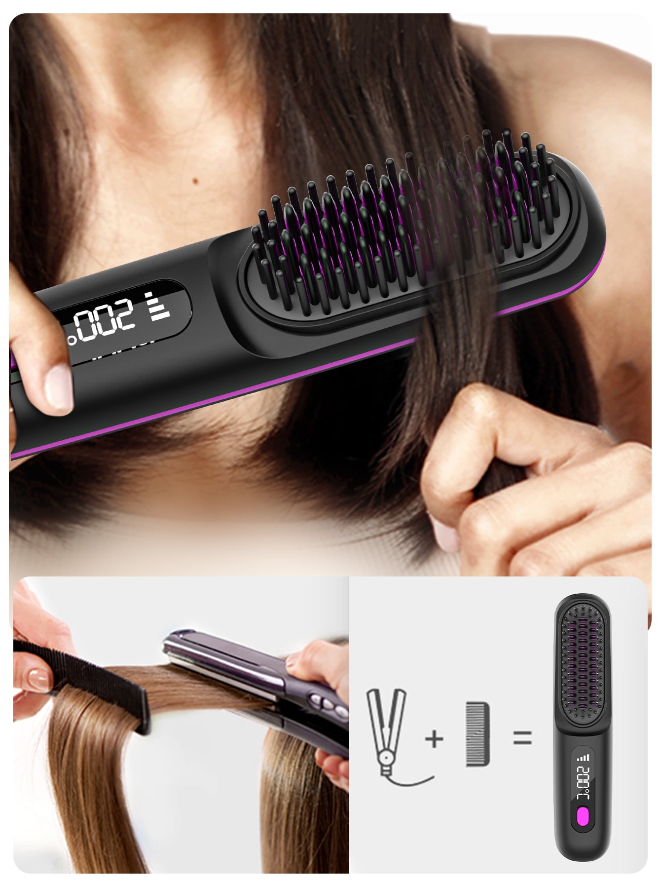 クレイツ ELEMEA COMB STRAIGHTENER LESROLL Hair Straightener Brush, Cordless Hair Straightener Brush