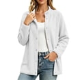 thumbnail image 2 of Women's Fleece Snap Button Jacket, Stand Collar Long Sleeve Casual Winter Coat With Pockets, Soft Fleece Outdoor Jacket For Women, Warm Sherpa Lined Coat White XL, 2 of 8