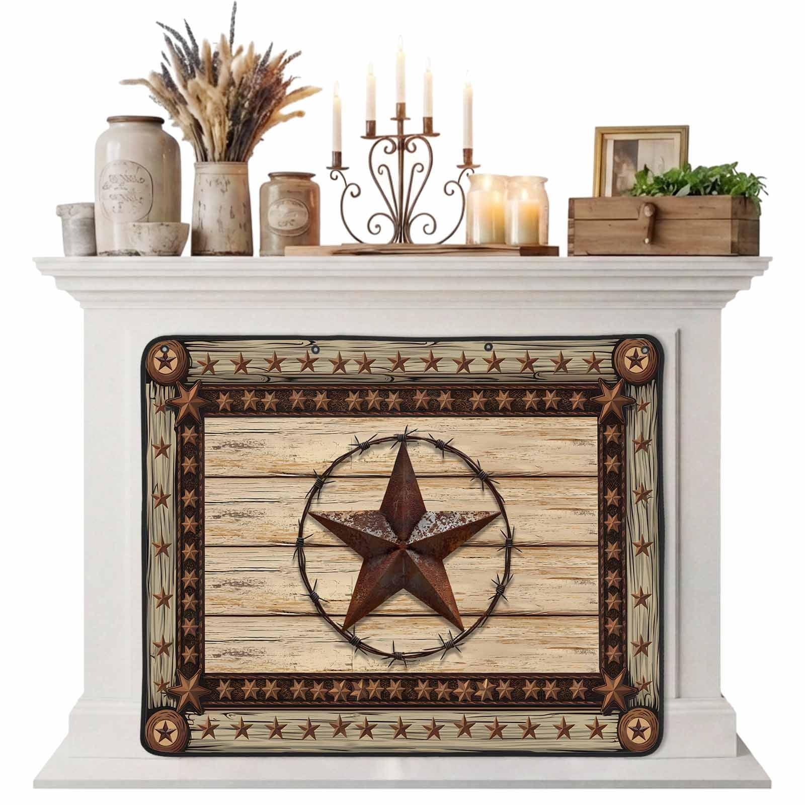 Texas Star Brown Magnetic Fireplace Cover Fireplace Draft Blocker Country Star Rustic Vintage Wooden Fireplaces Blanket for Heat Loss/Cold Air Fireplaces Draft Stopper Cover for Inside 36 x30