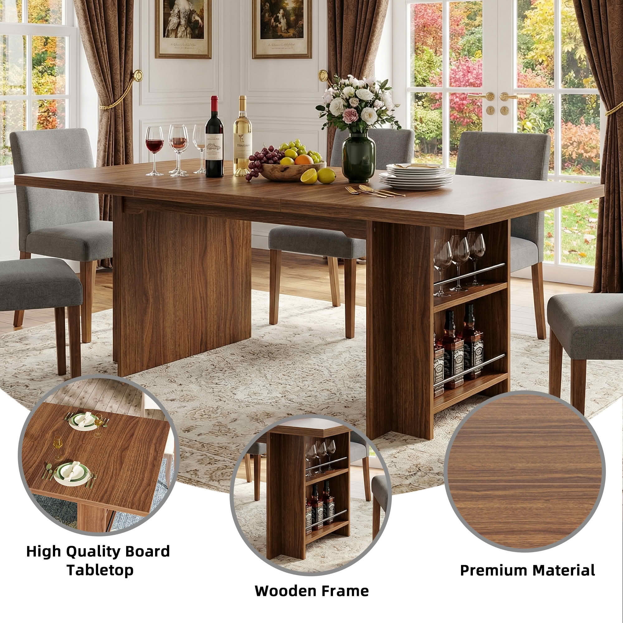 MAYEERTY 62.99" 6-8 Person Farmhouse Dining Table, Multi-Use Modern Kitchen & Office Table