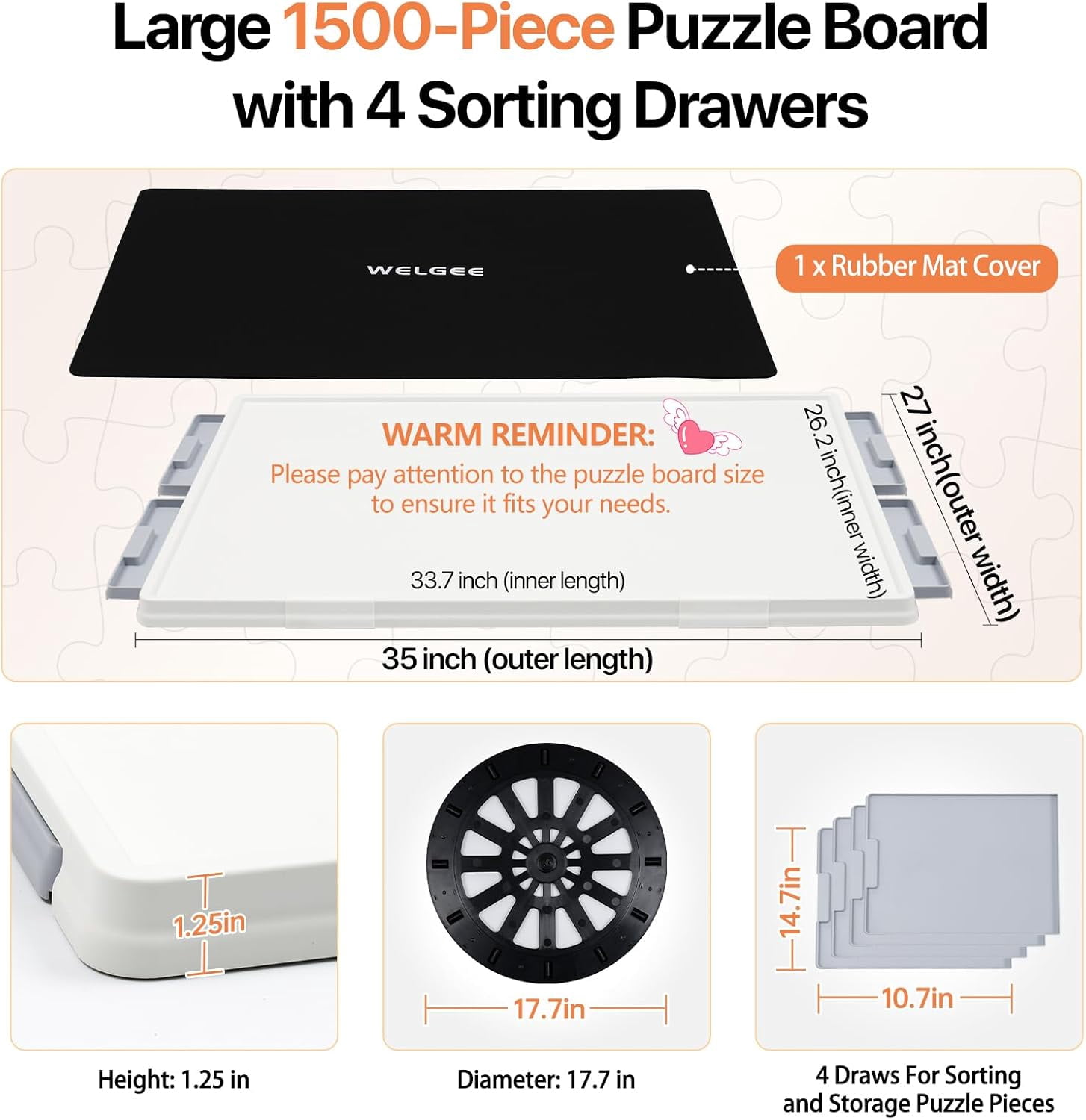 1500 Pieces 2-in-1 Tilting & Rotating Puzzle Board with Drawers and Cover, 35"x27" Portable Spinning Plastic Jigsaw Puzzle Table for Adults, Upgraded Lazy Susan