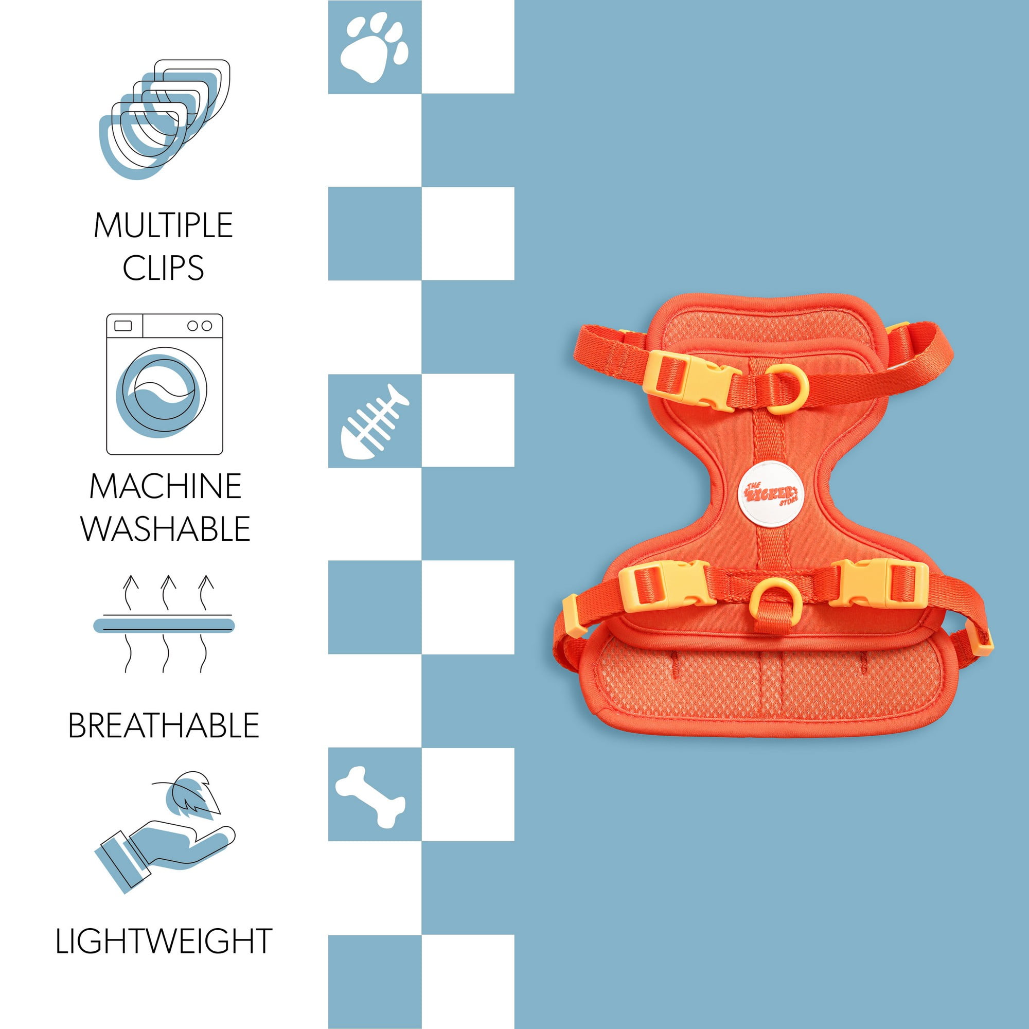 THE LICKER STORE Arlo Small Adjustable Soft Padded No Pull Pet Harness with 3 Buckles and 3 Leash Clips, Dark Orange, HNS1001A