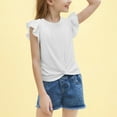 thumbnail image 7 of ADSSDQ Girl's Short Ruffle Sleeve Summer Shirts Top Tie Front Knot Tops Tee T Shirt for 7-8 Years White, 7 of 7
