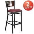 thumbnail image 3 of Flash Furniture 2 Pk. HERCULES Series Black Slat Back Metal Restaurant Barstool - Walnut Wood Back, Burgundy Vinyl Seat, 3 of 8