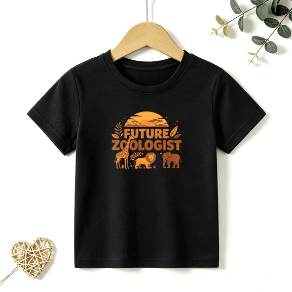 Boys Graphic T Shirt Future Zoologist Animal Design Short Sleeve Tee Science Nature Style 100% Cotton Soft Kids Tops 4-13Y