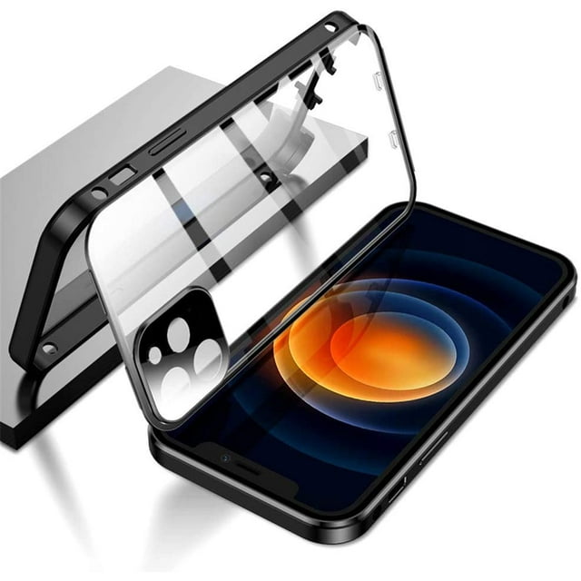 Double Safety Lock Case for iPhone Xs iPhone X Bumper Case with Camera Lens Protector Double Sided Glass Built-in Screen Protector 360 Full Body Metal Frame Clear Cover (iPhoneX/XS, Black)