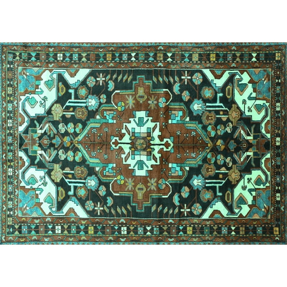 Ahgly Company Machine Washable Indoor Rectangle Persian Turquoise Blue Traditional Area Rugs, 5' x 7'
