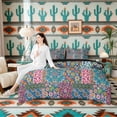 thumbnail image 4 of Erosebridal Bohemian Patchwork Twin Bedding Sets, Green Blue Pink Mandala Paisley Bedding Comforter Set, Black Reversible 7-Piece, 4 of 6