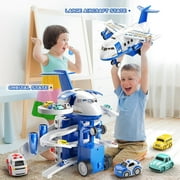 Transport Plane Adventure Car Toys for Toddler Age 2-6 with 8 City Cars - Kids Airplane Toys Race Track Car Toys for 3 4 5 6 7 Boys , Garage Parking Lot Playmat, Birthday Gift for Girls