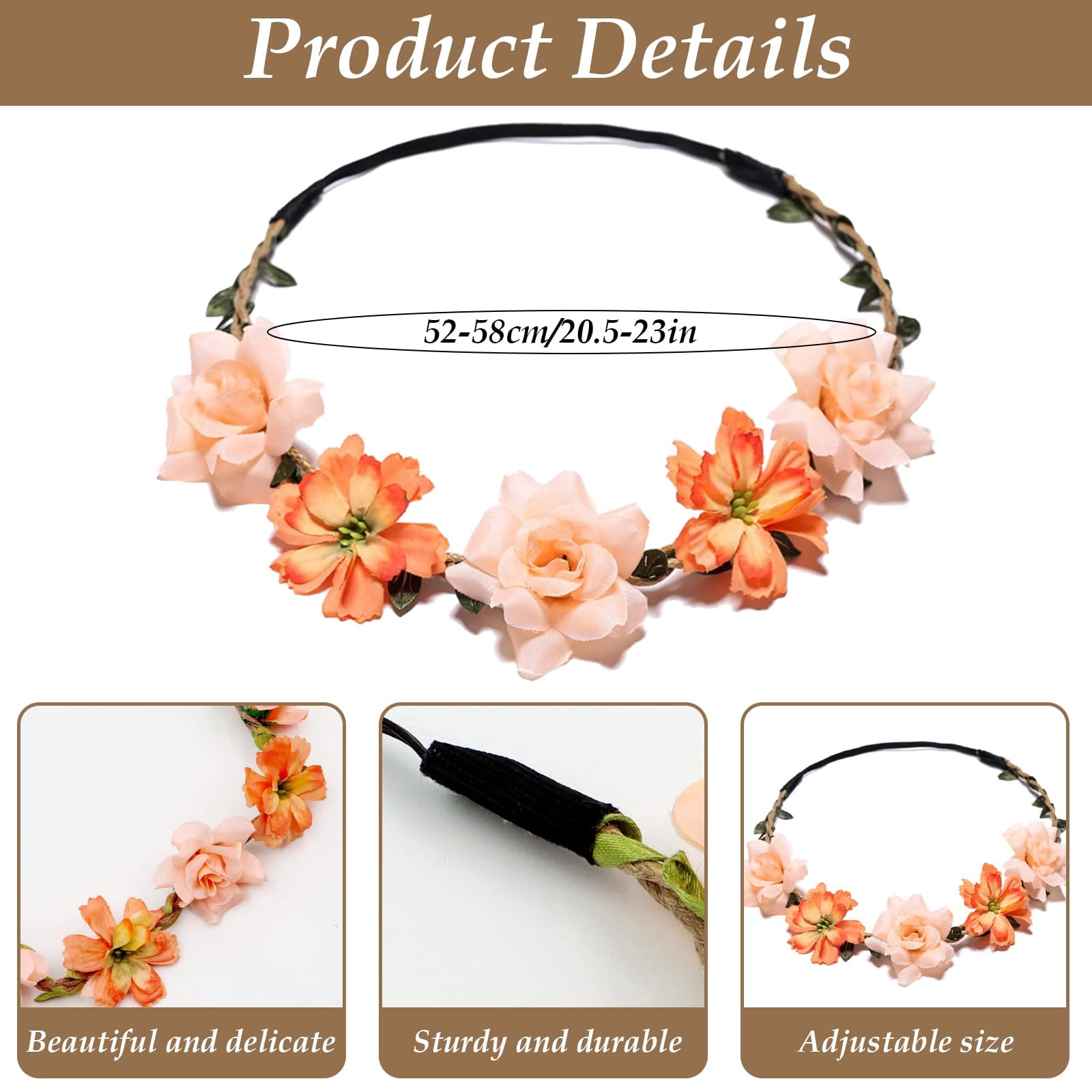 ZYNERY 5PCS Flower Crown Headbands Flower Headbands for Women Girls, Multicolour Flower Hair Wreath Floral Headpieces Festival Hair Accessories for Wedding Party Festival