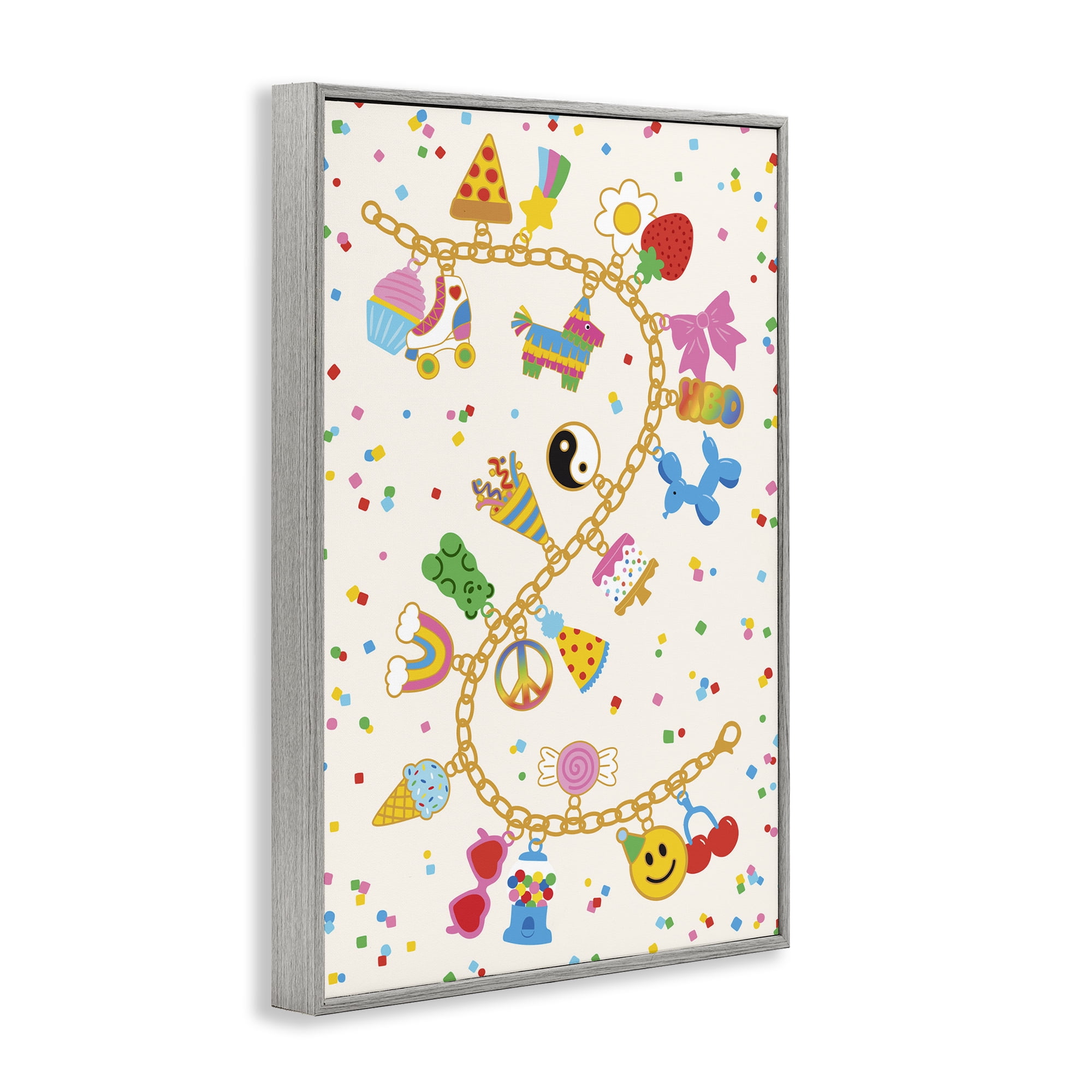Stupell Industries Playful Party Charm Bracelet Gray Framed Giclee Art, design by Nadia Hassan