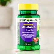 Spring Valley Fast-Dissolve Melatonin Sleep Support Dietary Supplement Tablets, Strawberry, 3 mg, 120 Count