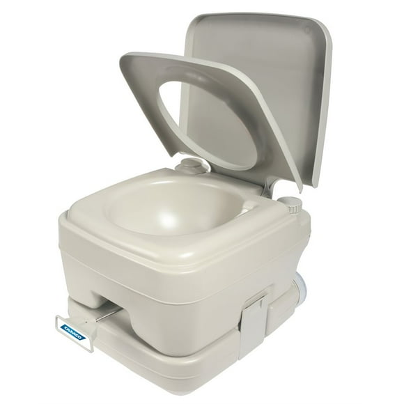 Camco Toilet 41531 Portable; 2.5 Gallon; Bellows Pump Flush Control; Pull Slide Valve Flush; Beige Plastic