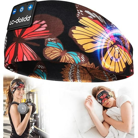 CJBZLC Sleep Headphones Headband Bluetooth 5.4, Sports Headband Earphones Wireless with Speaker Microphone USB C for Sleeping Gift Workout Jogging Yoga Insomnia Travel Meditation, Butterfly