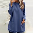thumbnail image 2 of Long Sweatshirts for Women, Comdrip Sweatshirts for Women Comfort Hoodie for Anxiety Long Sleeve Winter Shirts Round Neck Casual Warm Cute Long Tops Sweatshirt Women Navy 2XL, 2 of 5