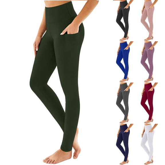 YFNNUP High Waisted Leggings for Women with Pockets, Comfortable Stretchy Yoga Pants Tummy Control Workout Leggings Black,S