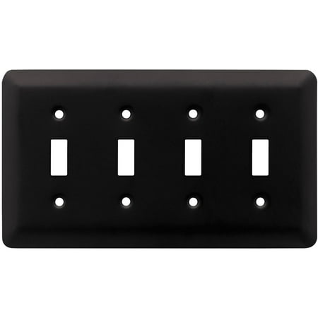 - Franklin Brass Stamped Round Quad Switch Wall Plate in Flat Black