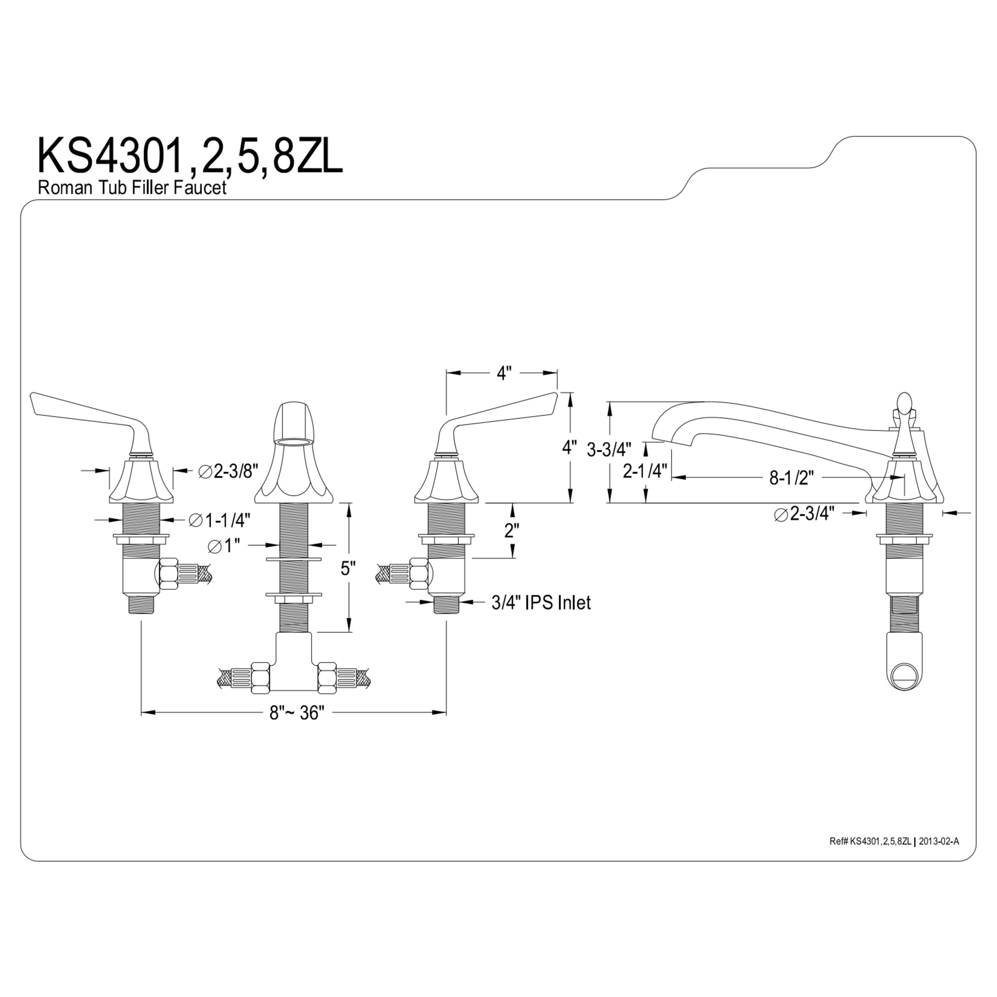 Kingston Brass KS4305ZL Silver Sage Two-Handle Deck Mount Roman Tub Faucet, Oil Rubbed Bronze