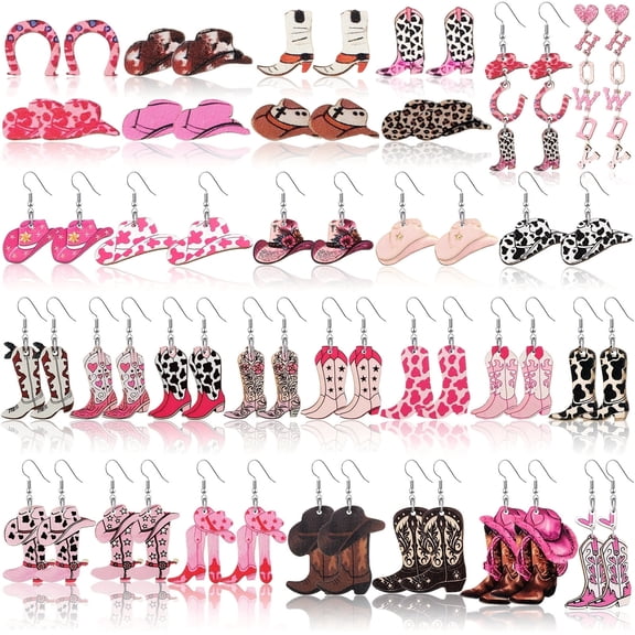 30 Pairs Cowgirl Earrings, Pink Theme Western Earrings For Women, Cowboy Boot Earrings, Cowgirl Jewelry For Women, Cute Earrings, Ideal For Western Themed Parties, Cowboy Shows & Dangle Earrings Gift