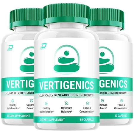Vertigenics Brain Supplement Capsules - Verti Genics All-Natural Maximum Strength Formula, Focus Pills, 3 Pack, 180 Capsules