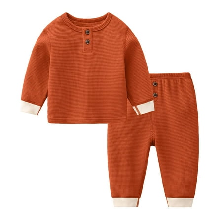 

Infant Baby Boy Girl Clothes Henly Tops Pants Set Toddler Cotton Long Sleeve Waffle Knit Outfit(S103-Caramel 100cm)