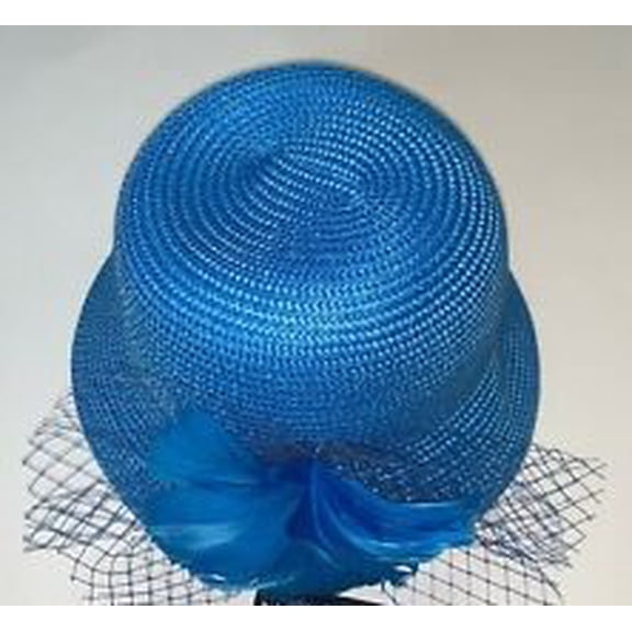 August Hats Feather Flower & Netting Cloche, Blue