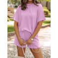 thumbnail image 5 of Short Sets for Women 2 Piece Lounge Set Loose Fit Short Sleeve Tops and Shorts Summer Matching Set Violet L, 5 of 8